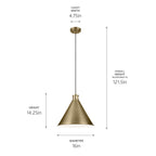KICHLER 52177NBR Zailey 14.25" 1-Light Cone Pendant In Natural Brass