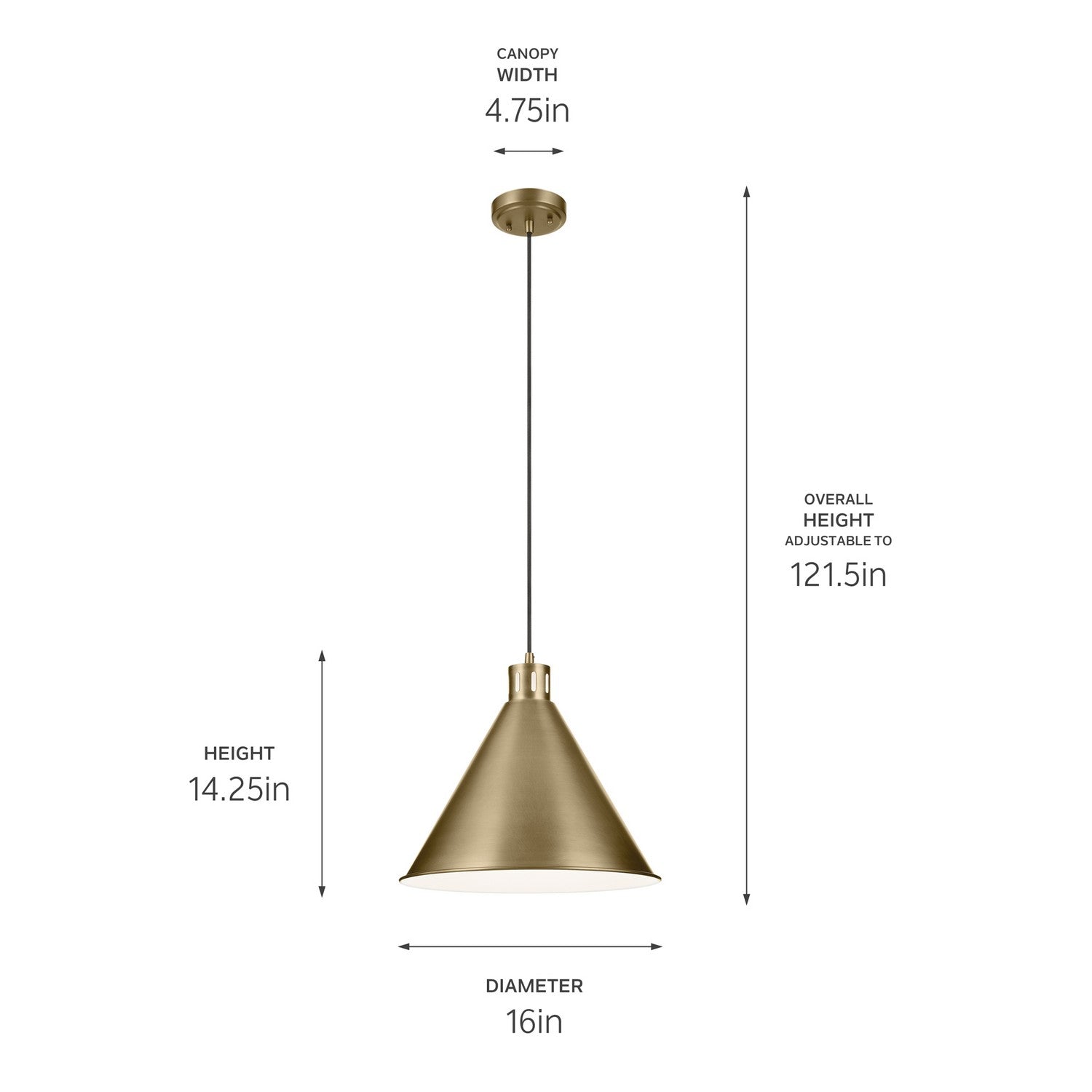 KICHLER 52177NBR Zailey 14.25" 1-Light Cone Pendant In Natural Brass
