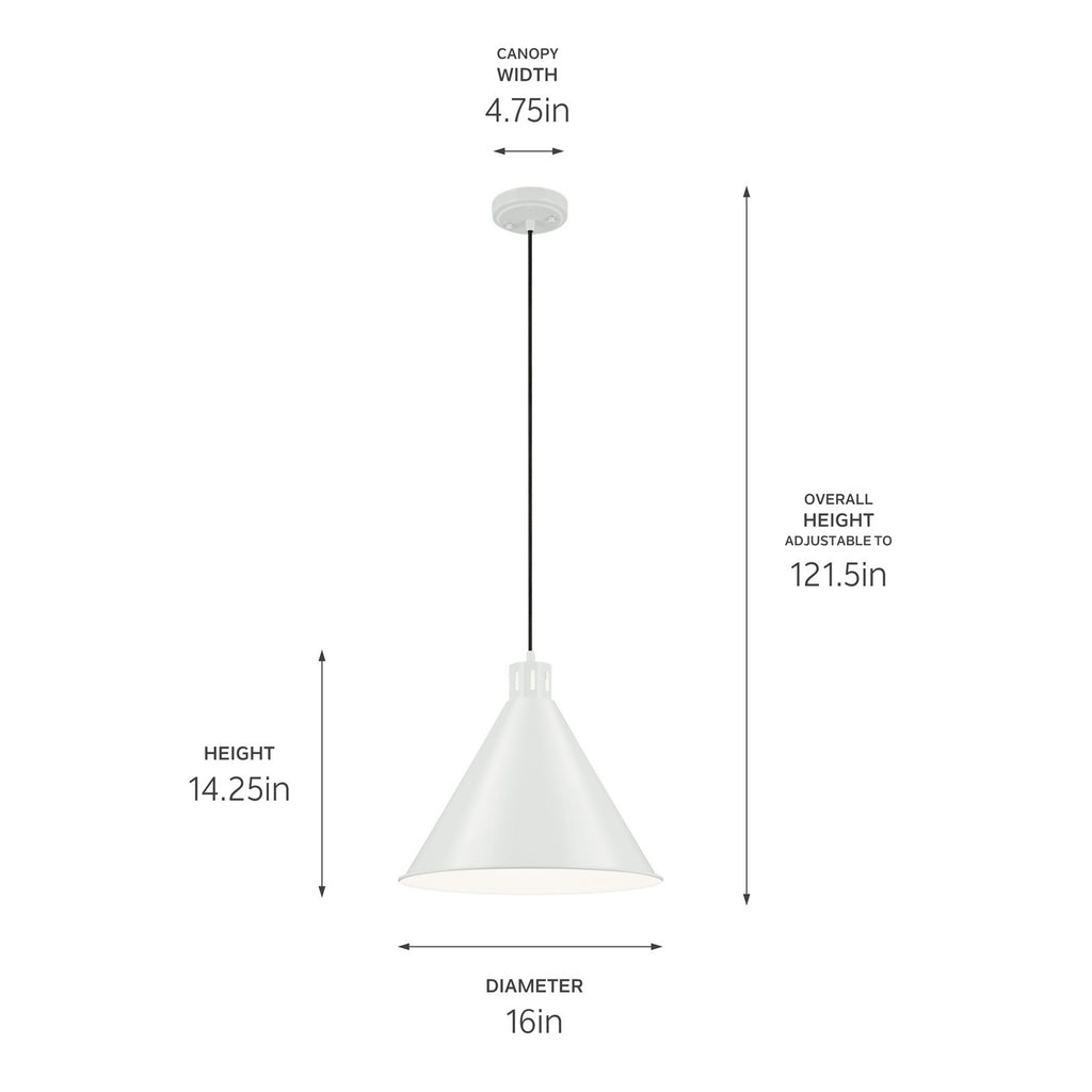 KICHLER 52177WH Zailey 14.25" 1-Light Cone Pendant In White