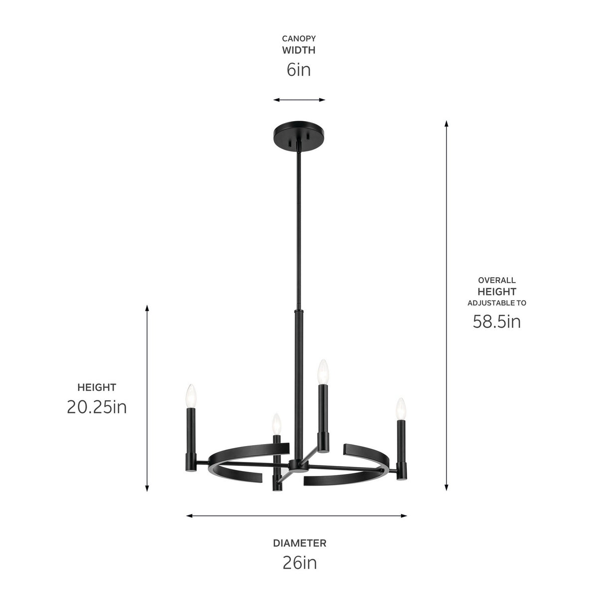KICHLER 52426BK Tolani 20.25" 4-Light Chandelier In Black