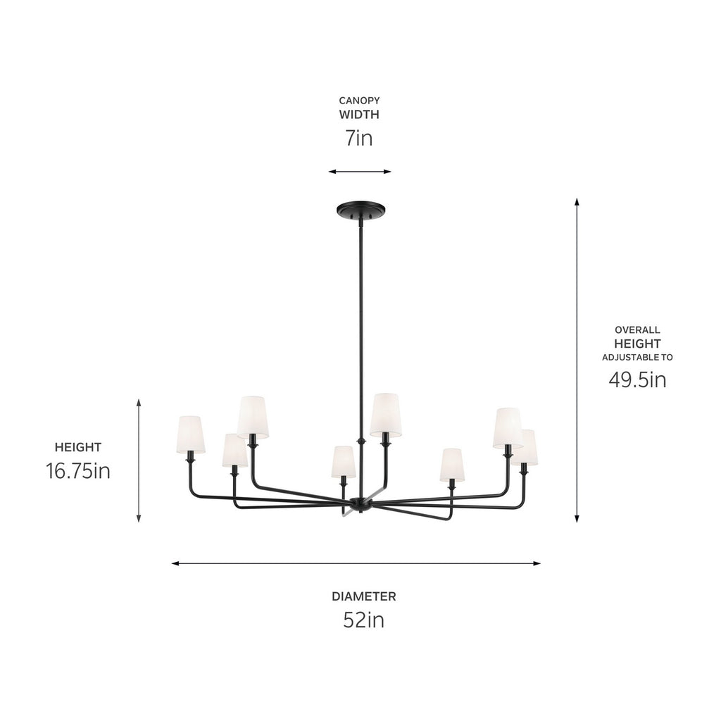KICHLER 52521BK Pallas 52" Xl 8-Light Round Chandelier With White Linen Shade In Black