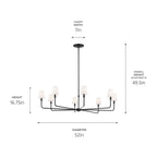 KICHLER 52521BK Pallas 52" Xl 8-Light Round Chandelier With White Linen Shade In Black