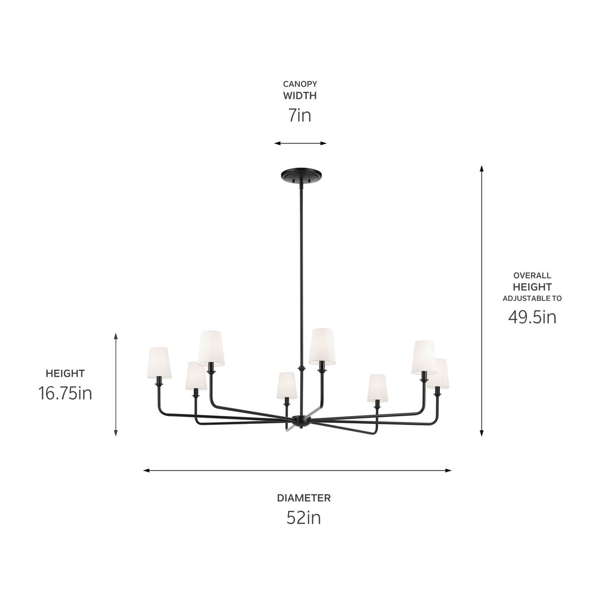 KICHLER 52521BK Pallas 52" Xl 8-Light Round Chandelier With White Linen Shade In Black