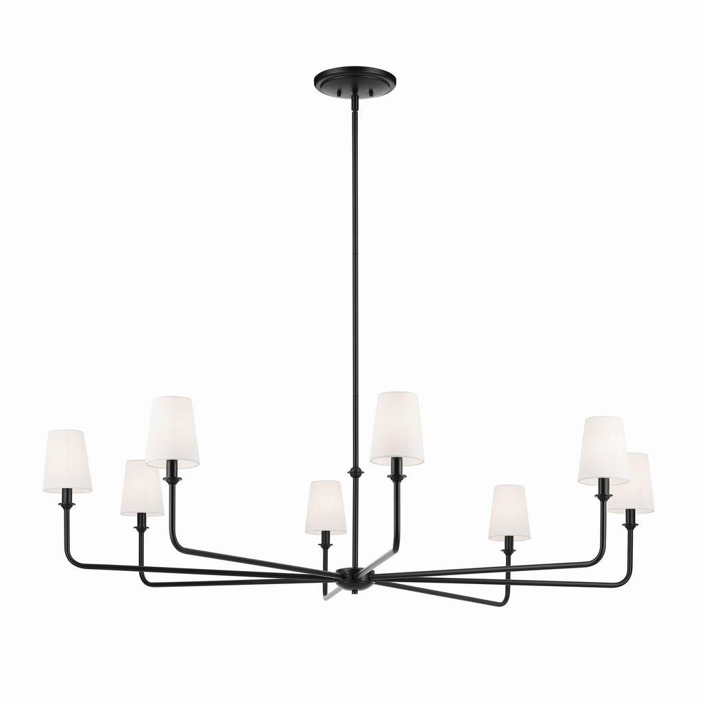 KICHLER 52521BK Pallas 52" Xl 8-Light Round Chandelier With White Linen Shade In Black