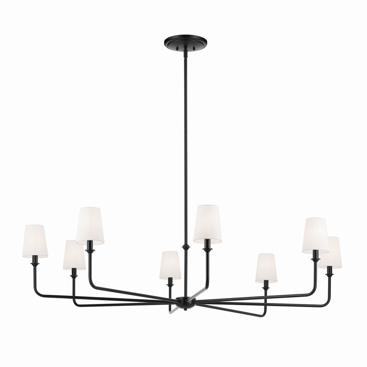 KICHLER 52521BK Pallas 52" Xl 8-Light Round Chandelier With White Linen Shade In Black