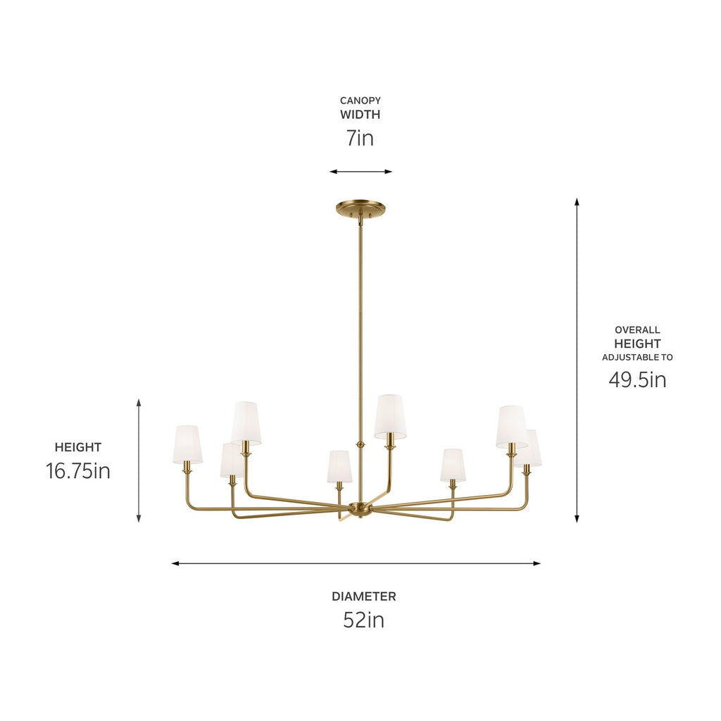 KICHLER 52521BNB Pallas 52" Xl 8-Light Round Chandelier With White Linen Shade In Brushed Natural Brass