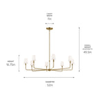 KICHLER 52521BNB Pallas 52" Xl 8-Light Round Chandelier With White Linen Shade In Brushed Natural Brass