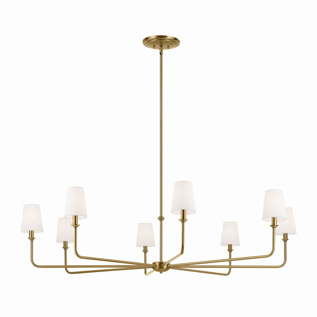 KICHLER 52521BNB Pallas 52" Xl 8-Light Round Chandelier With White Linen Shade In Brushed Natural Brass