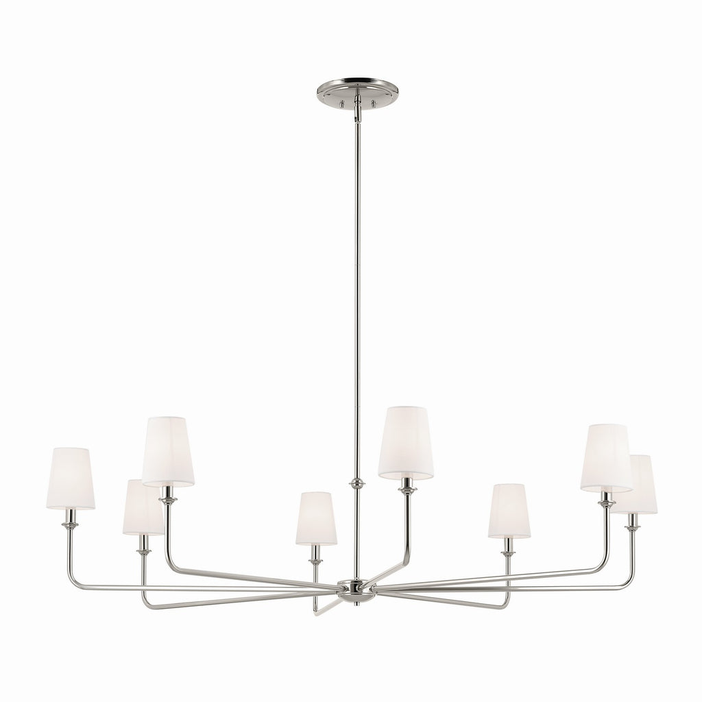 KICHLER 52521PN Pallas 52" Xl 8-Light Round Chandelier With White Linen Shade In Polished Nickel
