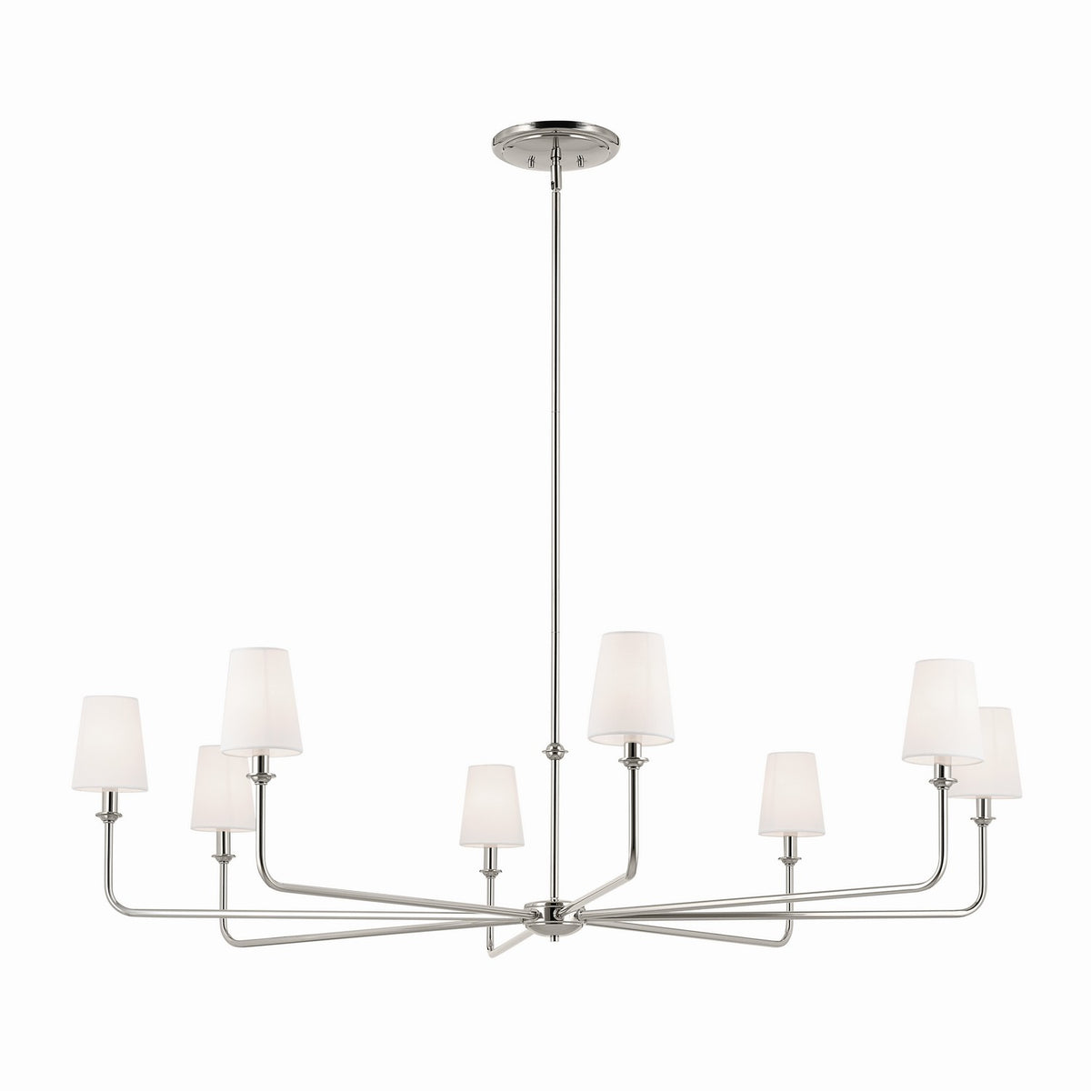 KICHLER 52521PN Pallas 52" Xl 8-Light Round Chandelier With White Linen Shade In Polished Nickel