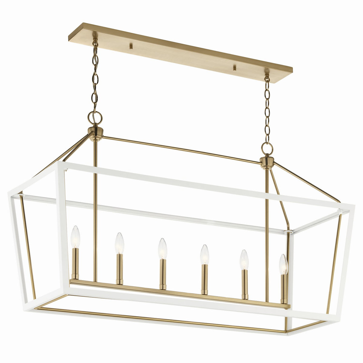 KICHLER 52622CPZWH Delvin 44 Inch 6 Light Linear Chandelier With Clear Glass In Champagne Bronze And White