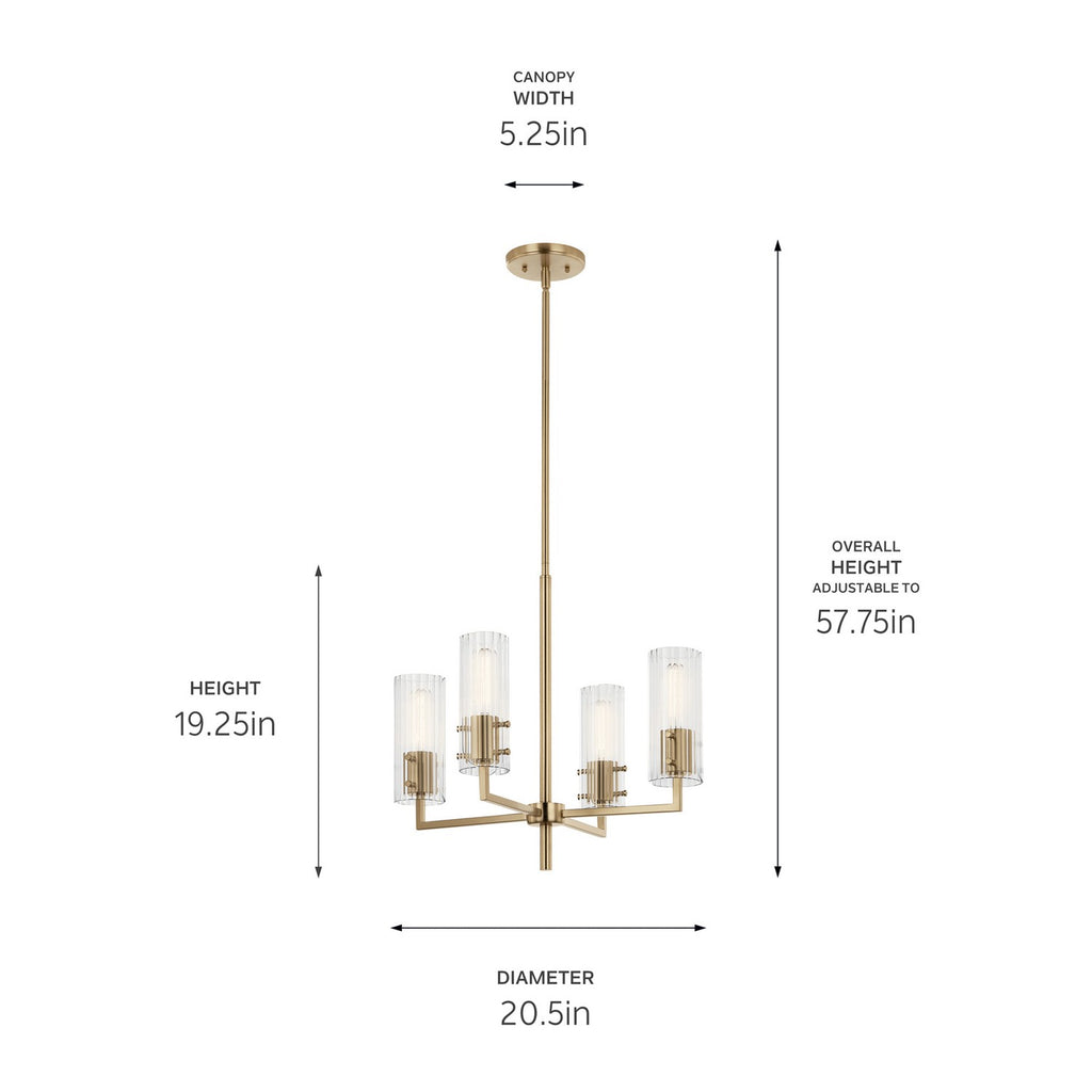 KICHLER 52678CPZ Velestino 20.5" 4-Light Chandelier In Champagne Bronze