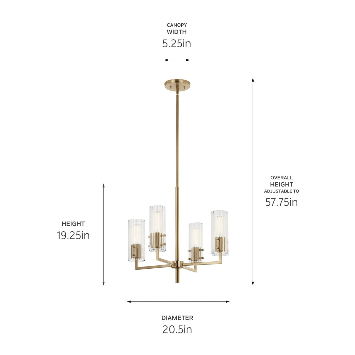 KICHLER 52678CPZ Velestino 20.5" 4-Light Chandelier In Champagne Bronze