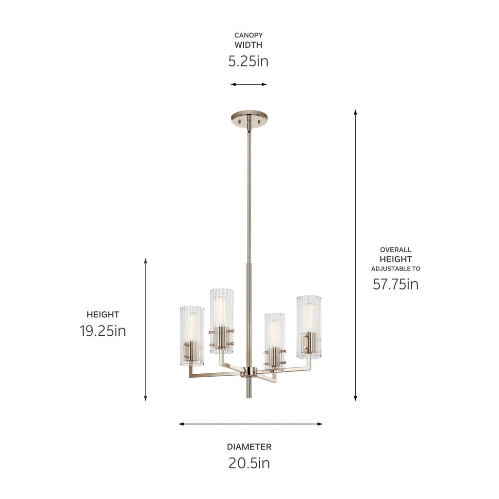 KICHLER 52678PN Velestino 20.5" 4-Light Chandelier In Polished Nickel