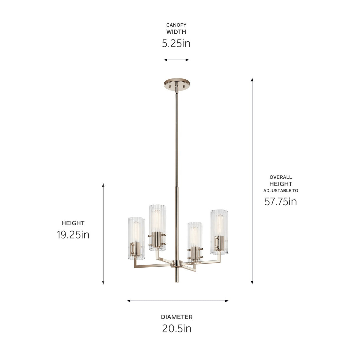 KICHLER 52678PN Velestino 20.5" 4-Light Chandelier In Polished Nickel