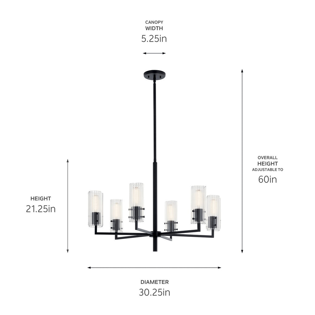KICHLER 52679BK Velestino 30.25" 6-Light Chandelier In Black
