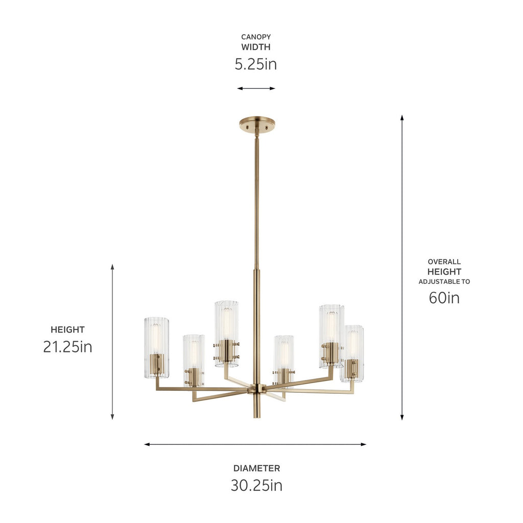 KICHLER 52679CPZ Velestino 30.25" 6-Light Chandelier In Champagne Bronze