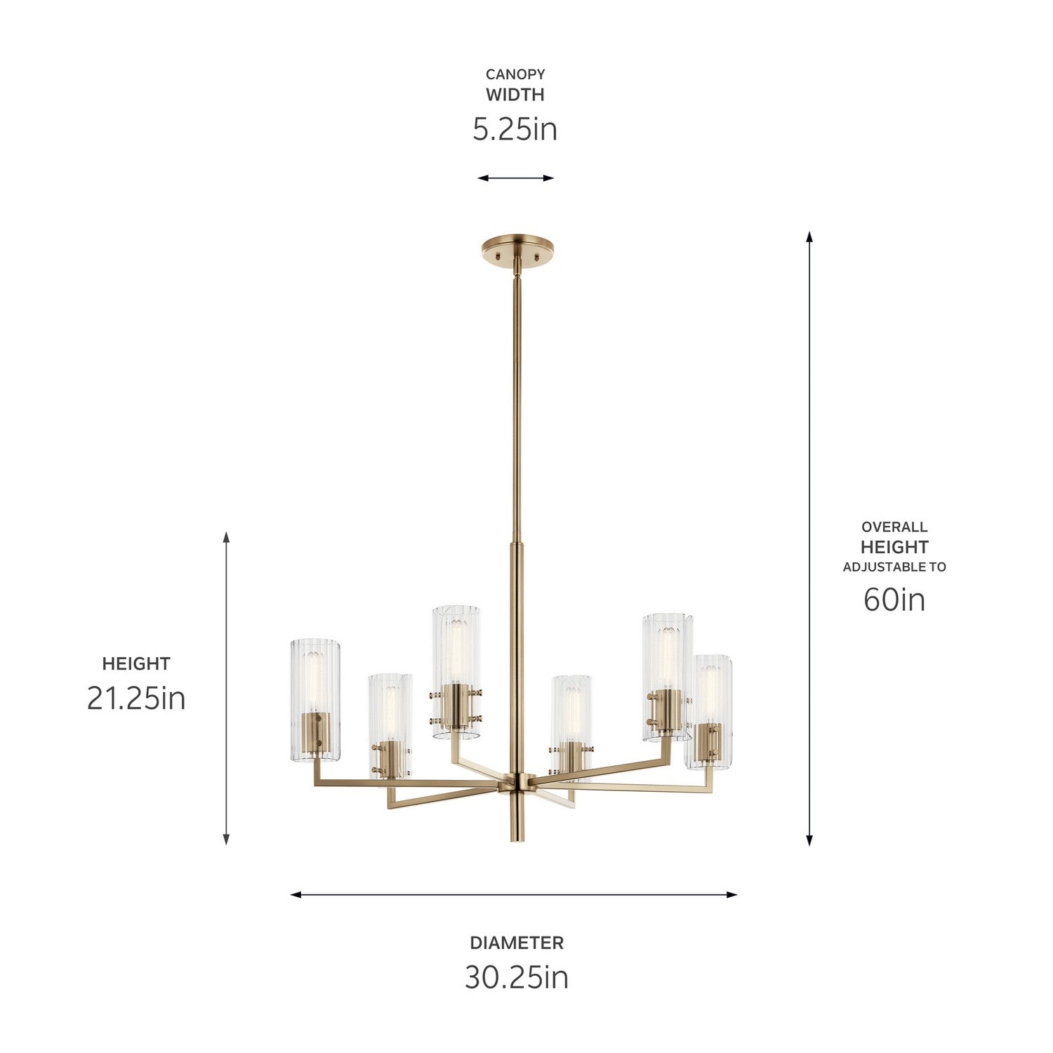 KICHLER 52679CPZ Velestino 30.25" 6-Light Chandelier In Champagne Bronze