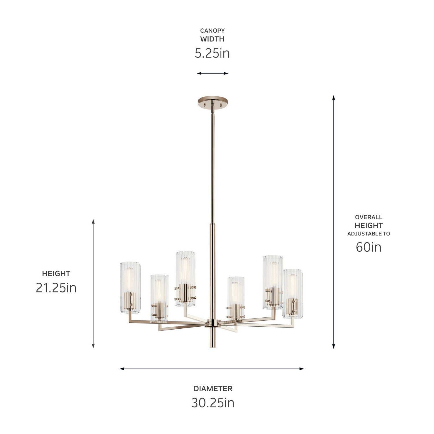 KICHLER 52679PN Velestino 30.25" 6-Light Chandelier In Polished Nickel