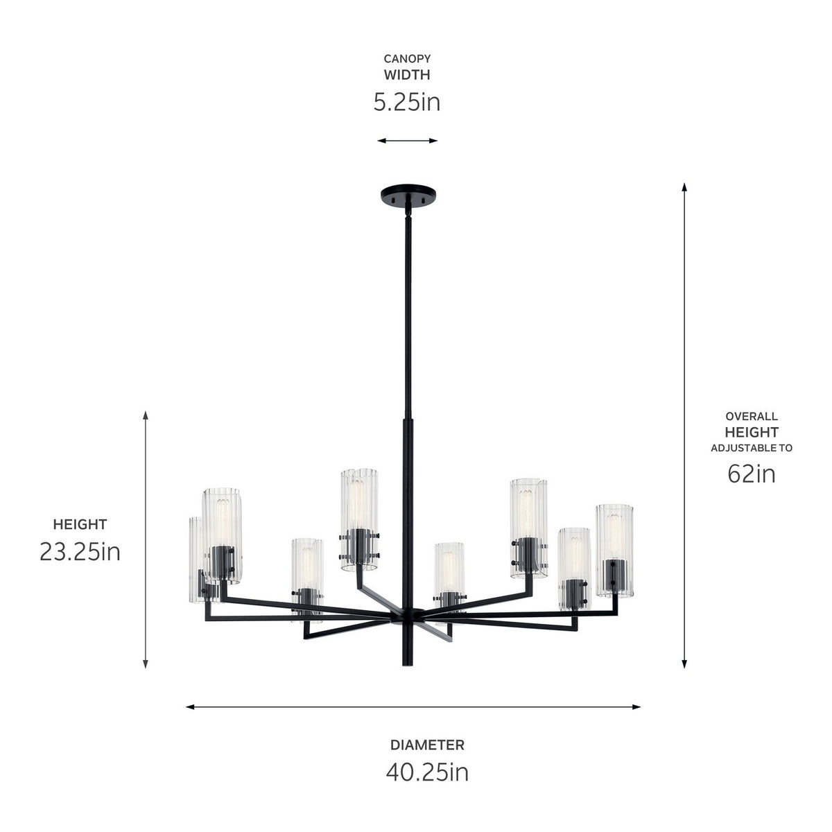 KICHLER 52680BK Velestino 40.25" 8-Light Chandelier In Black