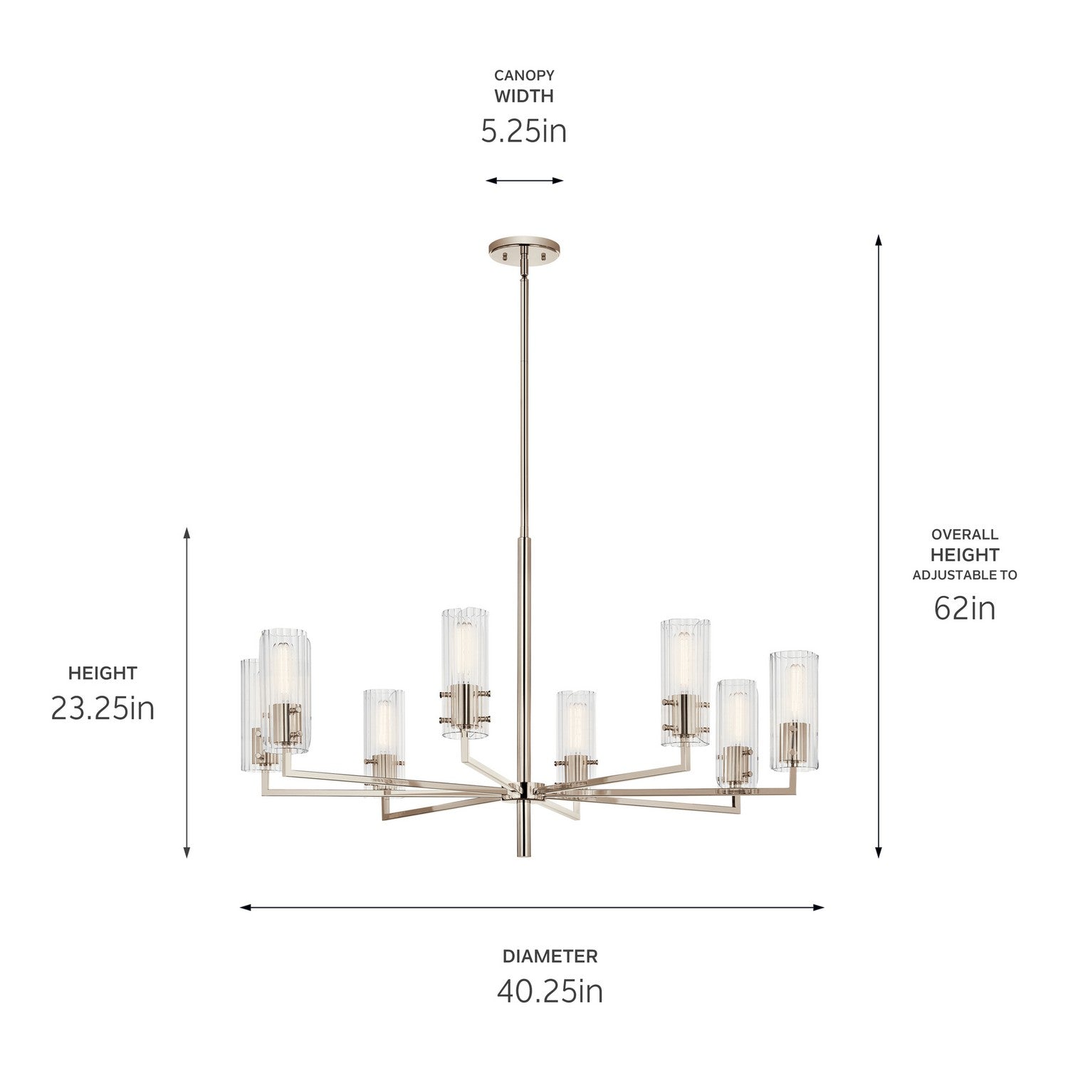 KICHLER 52680PN Velestino 40.25" 8-Light Chandelier In Polished Nickel