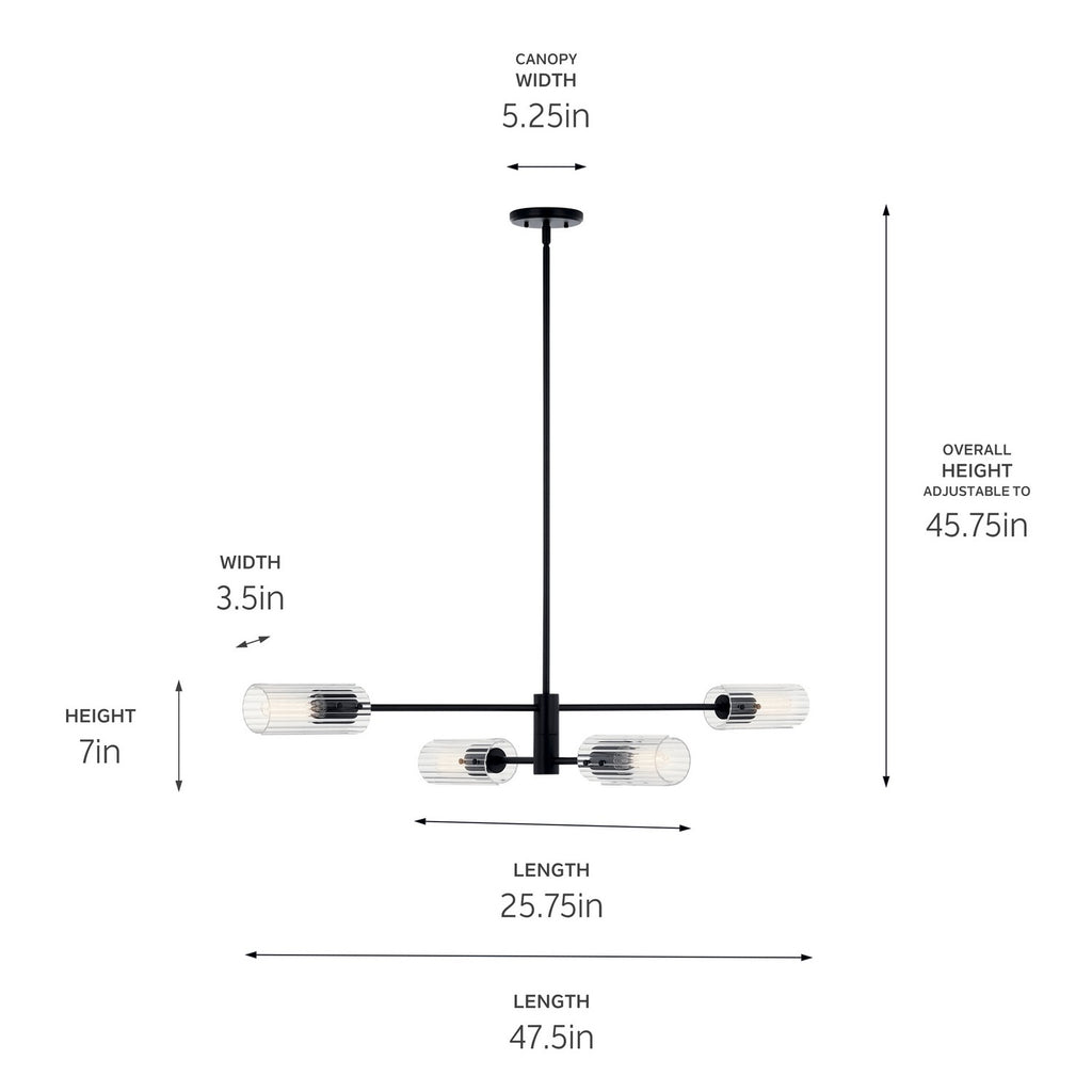 KICHLER 52681BK Velestino 47.50" 4-Light Linear Chandelier In Black