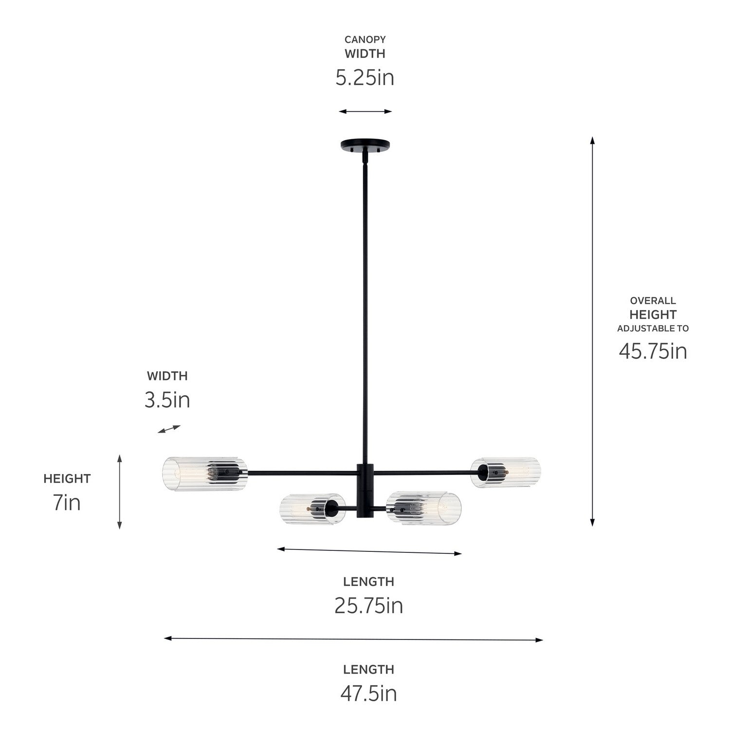 KICHLER 52681BK Velestino 47.50" 4-Light Linear Chandelier In Black