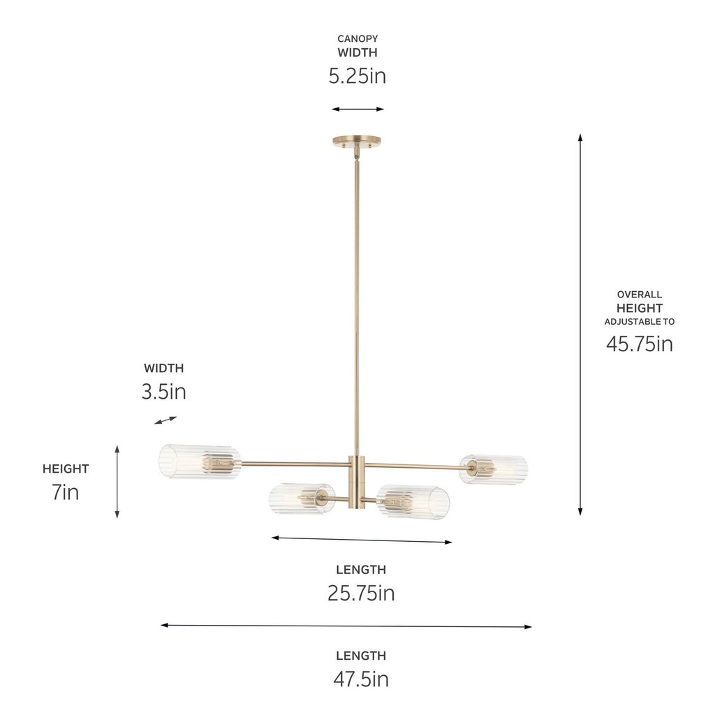 KICHLER 52681CPZ Velestino 47.50" 4-Light Linear Chandelier In Champagne Bronze