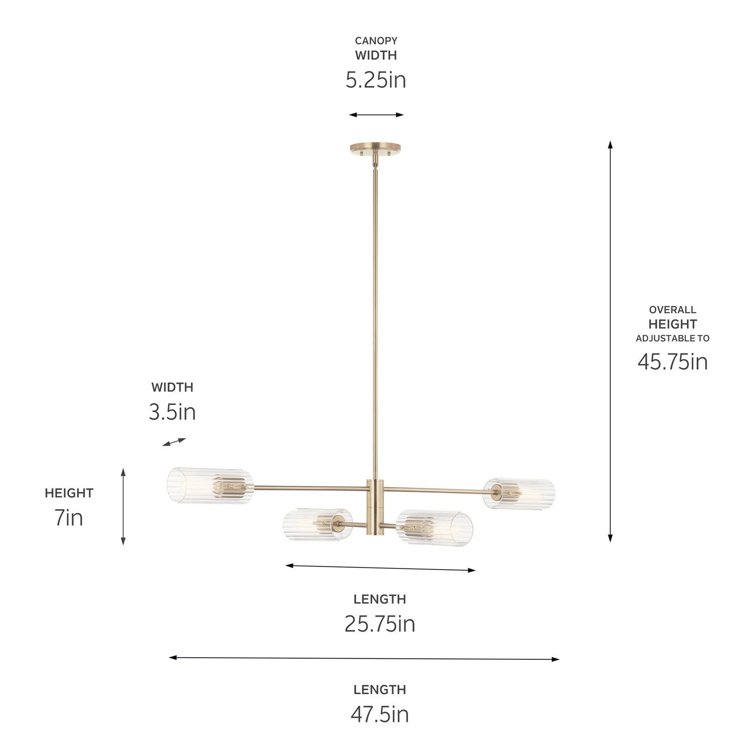 KICHLER 52681CPZ Velestino 47.50" 4-Light Linear Chandelier In Champagne Bronze