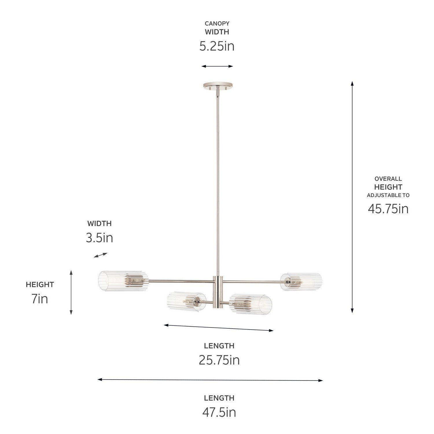 KICHLER 52681PN Velestino 47.50" 4-Light Linear Chandelier In Polished Nickel