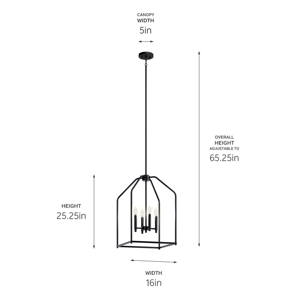 KICHLER 52722BK Madden 25.5" 4 Light Pendant In Black