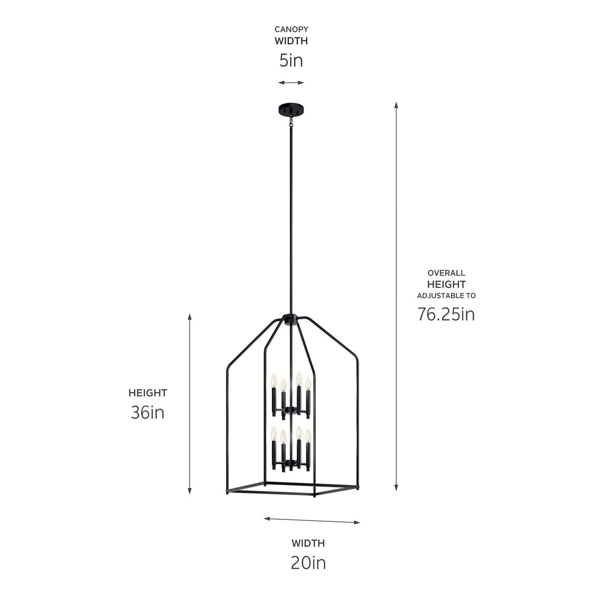 KICHLER 52723BK Madden 36" 8 Light Foyer Pendant In Black