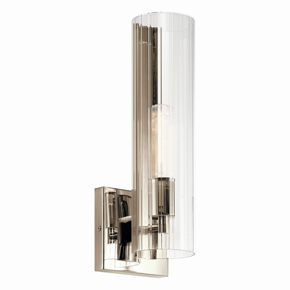 KICHLER 55165PN Jemsa 14 Inch 1 Light Wall Sconce With Clear Fluted Glass In Polished Nickel