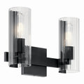 KICHLER 55167BK Jemsa 13.75 Inch 2 Light Vanity With Clear Fluted Glass In Black