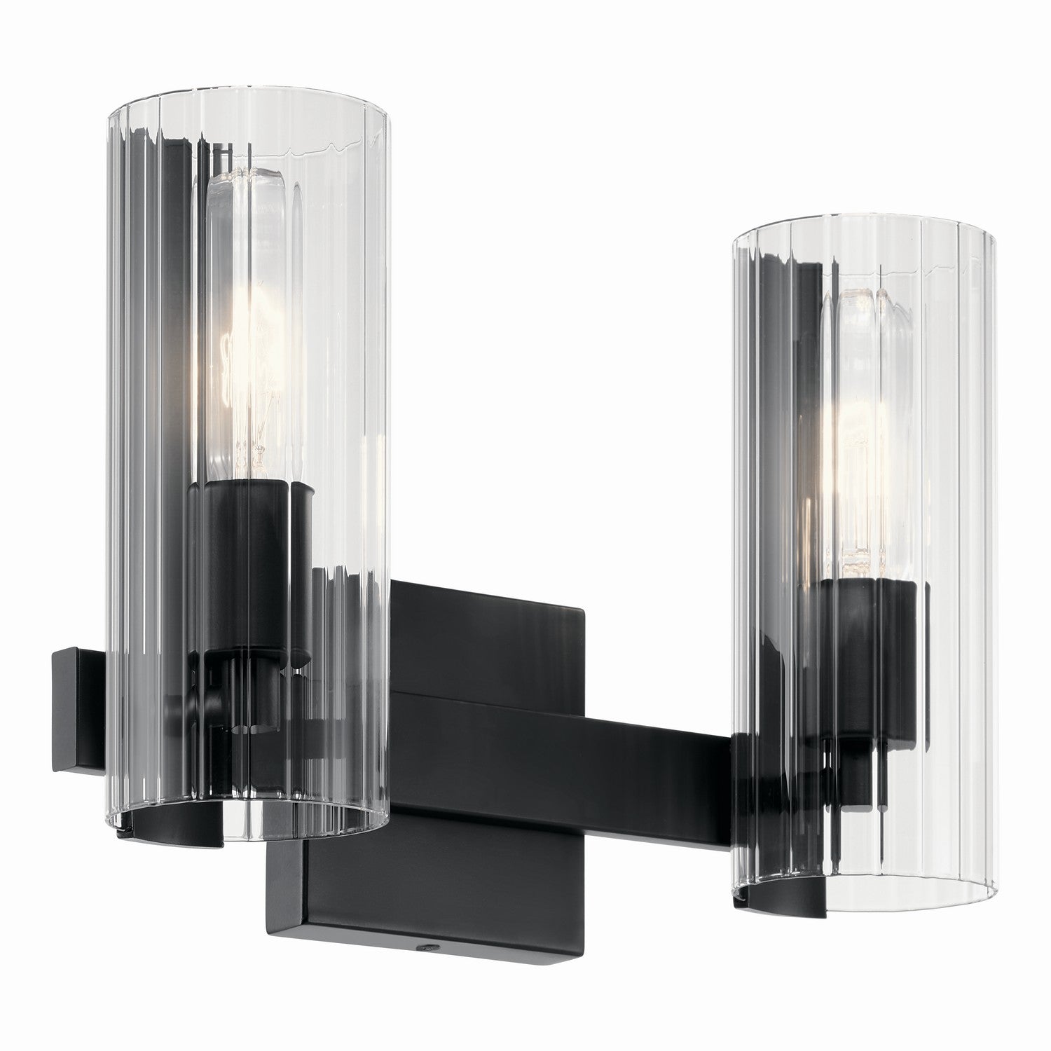 KICHLER 55167BK Jemsa 13.75 Inch 2 Light Vanity With Clear Fluted Glass In Black