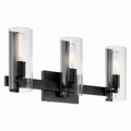 KICHLER 55168BK Jemsa 22.75 Inch 3 Light Vanity With Clear Fluted Glass In Black