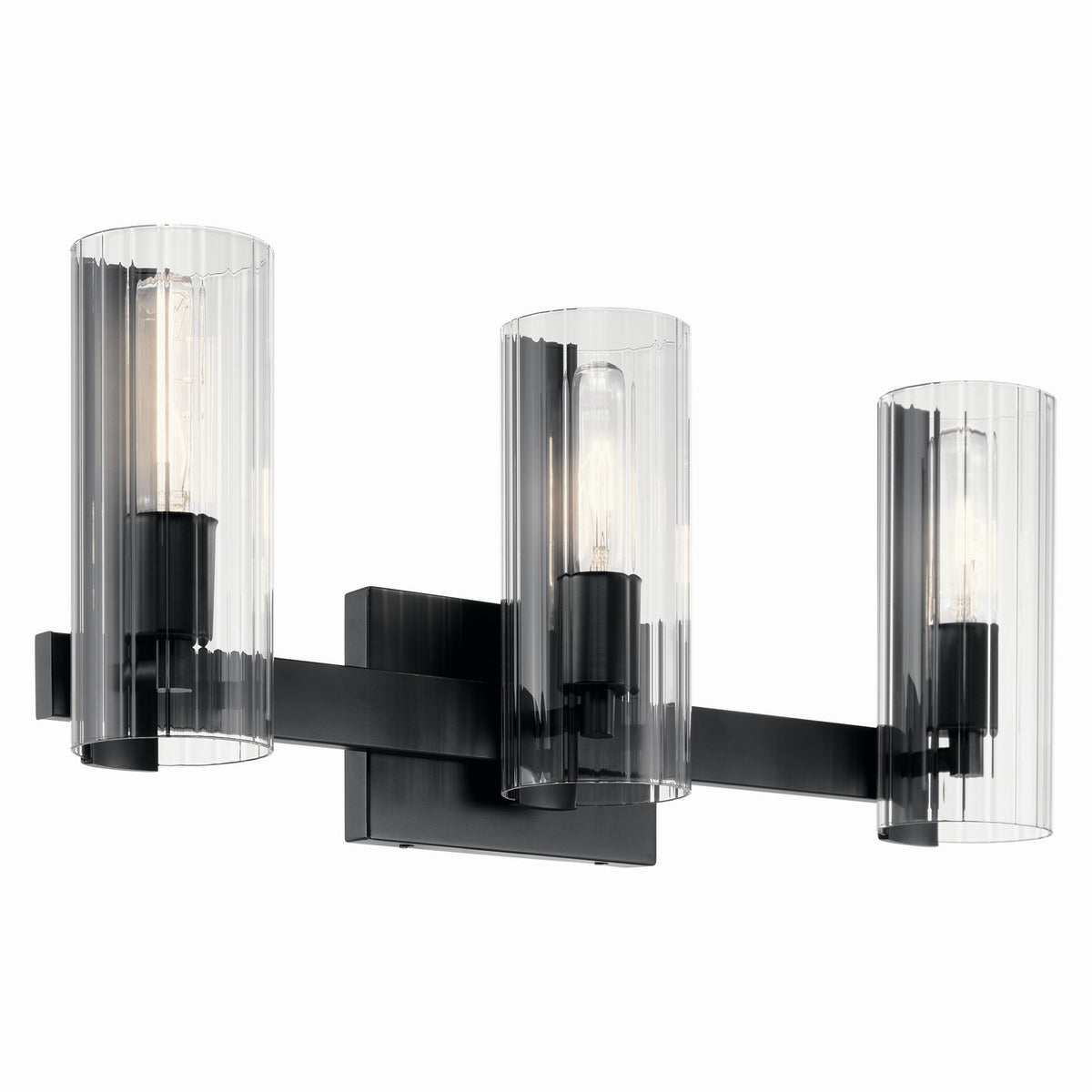 KICHLER 55168BK Jemsa 22.75 Inch 3 Light Vanity With Clear Fluted Glass In Black