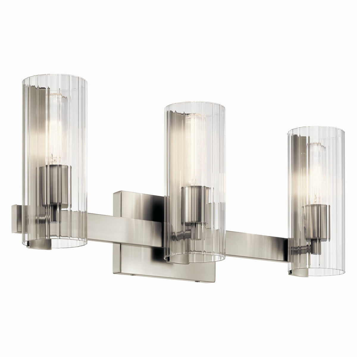 KICHLER 55168NI Jemsa 22.75 Inch 3 Light Vanity With Clear Fluted Glass In Brushed Nickel