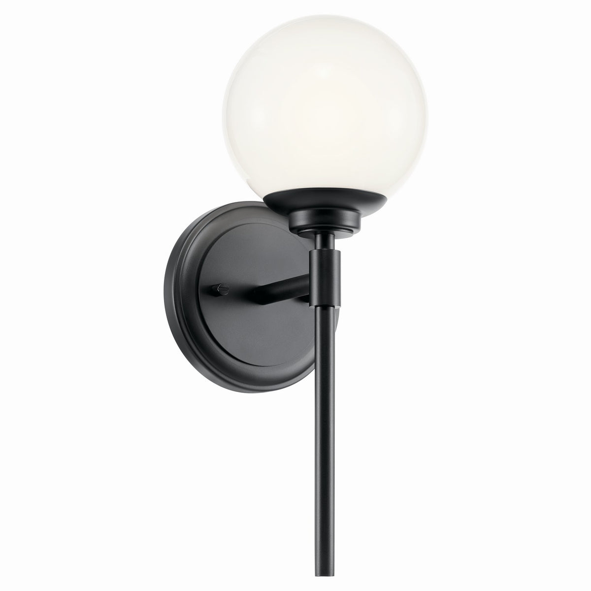 KICHLER 55170BK Benno 13.75 Inch 1 Light Wall Sconce With Opal Glass In Black