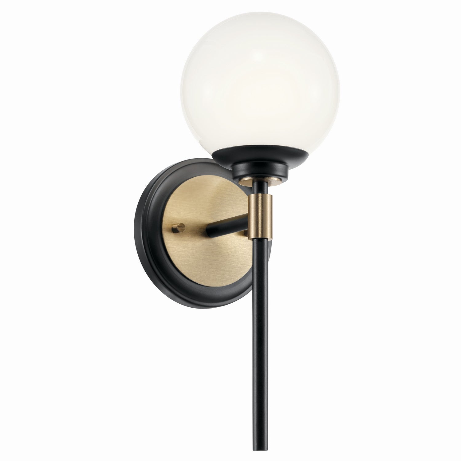 KICHLER 55170BKCPZ Benno 13.75 Inch 1 Light Wall Sconce With Opal Glass In Black And Champagne Bronze