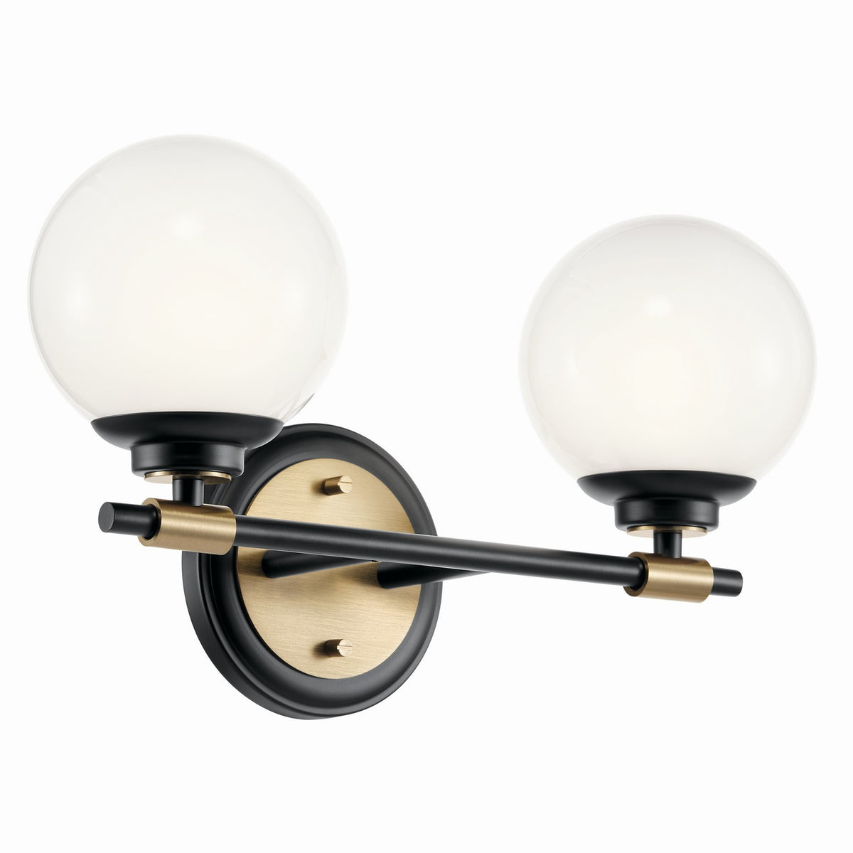 KICHLER 55171BKCPZ Benno 14.75 Inch 2 Light Vanity With Opal Glass In Black And Champagne Bronze