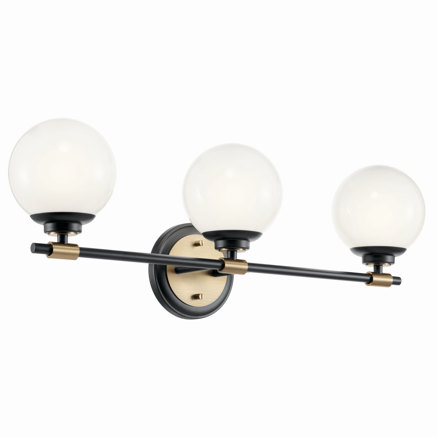 KICHLER 55172BKCPZ Benno 24.5 Inch 3 Light Vanity With Opal Glass In Black And Champagne Bronze
