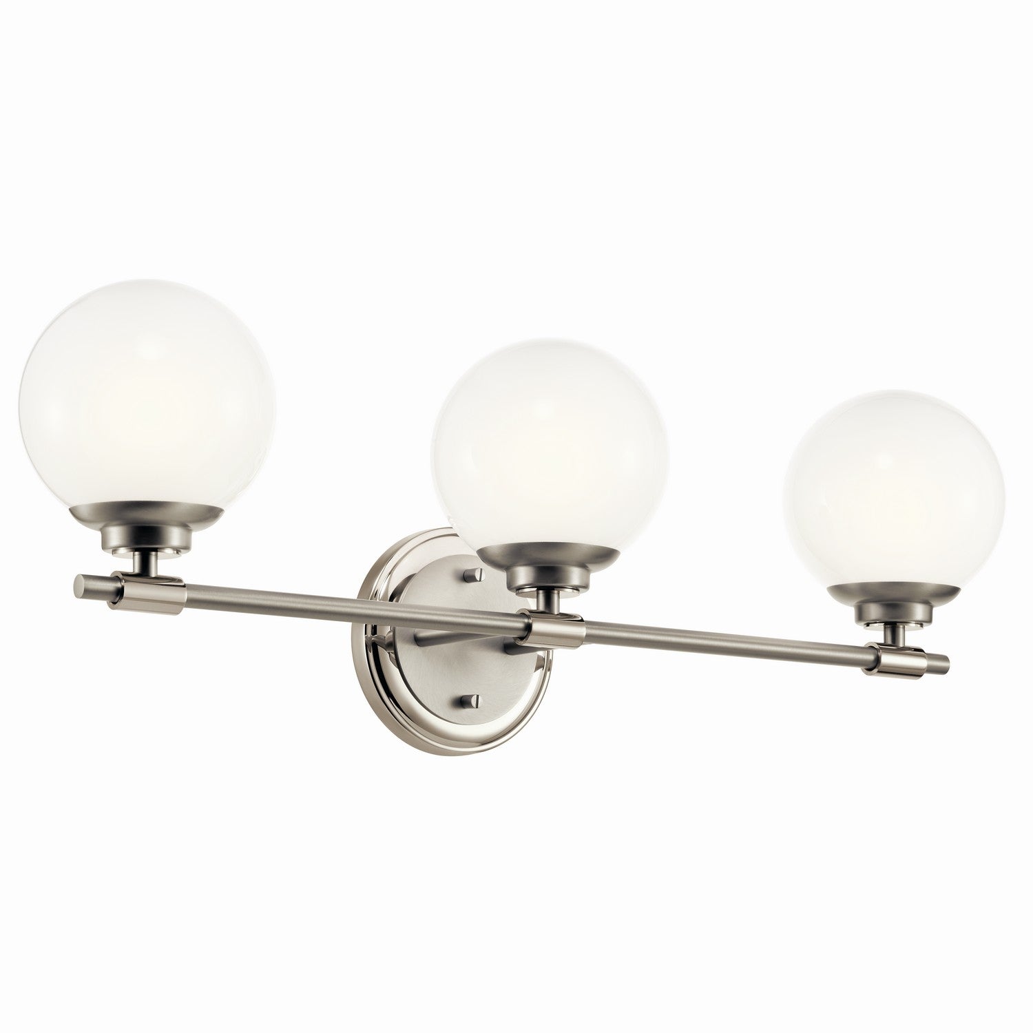 KICHLER 55172PN Benno 24.5 Inch 3 Light Vanity With Opal Glass In Polished Nickel And Brushed Nickel