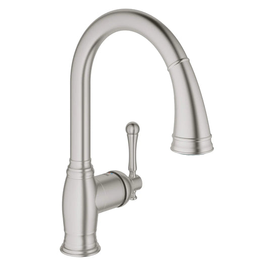 GROHE 33870DC2 Bridgeford Single-Handle Pull-Down Kitchen Faucet Dual Spray 1.75 GPM - Supersteel