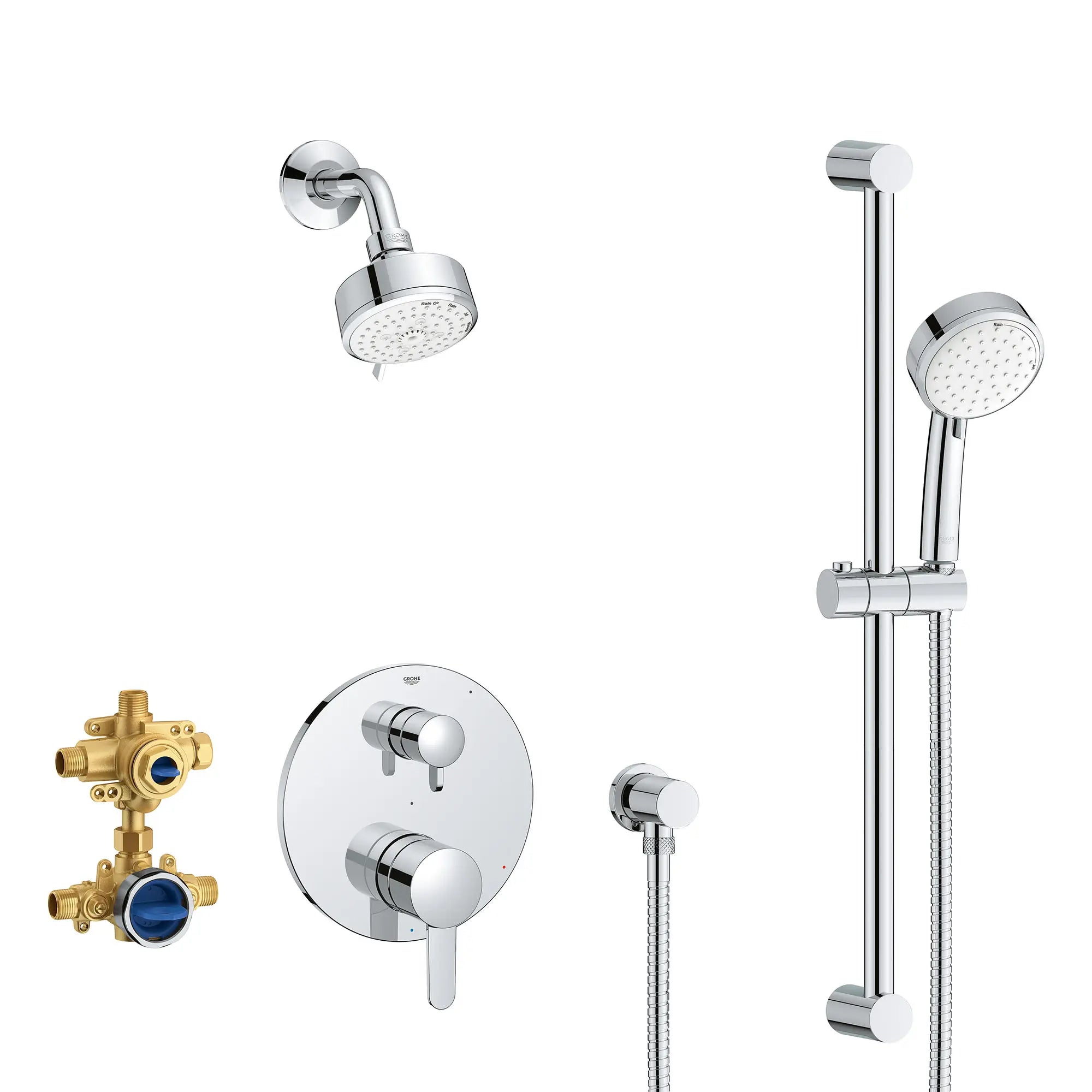GROHE 29429000 Cosmopolitan 2-Handle Pressure Balance Rainshower Bundle - Chrome