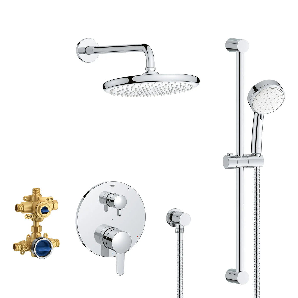 GROHE 29428000 Cosmopolitan 2-Handle Pressure Balance Rainshower Bundle - Chrome