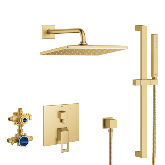 GROHE Eurocube 2-Handle Pressure Balance Rainshower Bundle - Brushed Cool Sunrise, 29432GN0