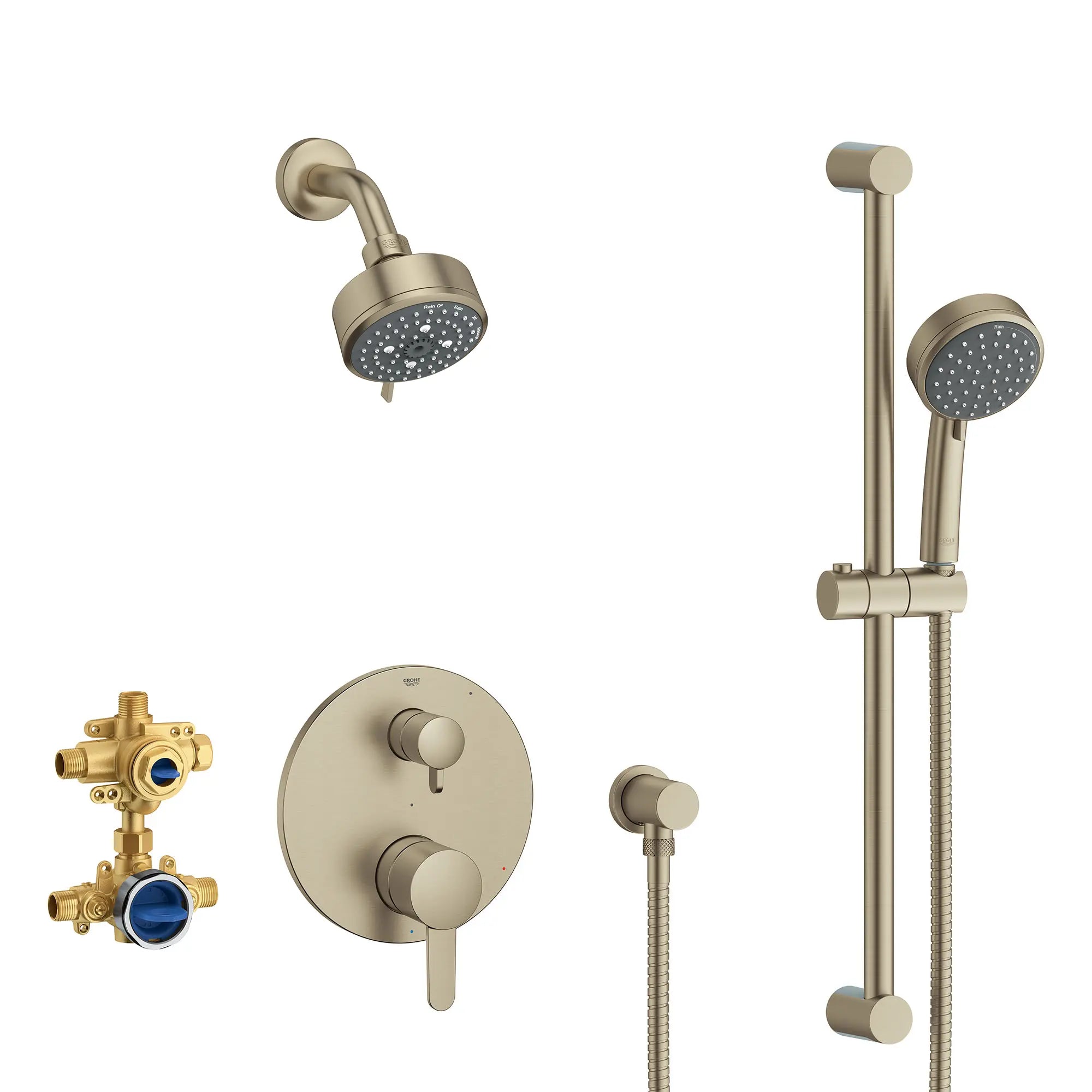 GROHE 29429EN0 Cosmopolitan 2-Handle Pressure Balance Rainshower Bundle - Brushed Nickel