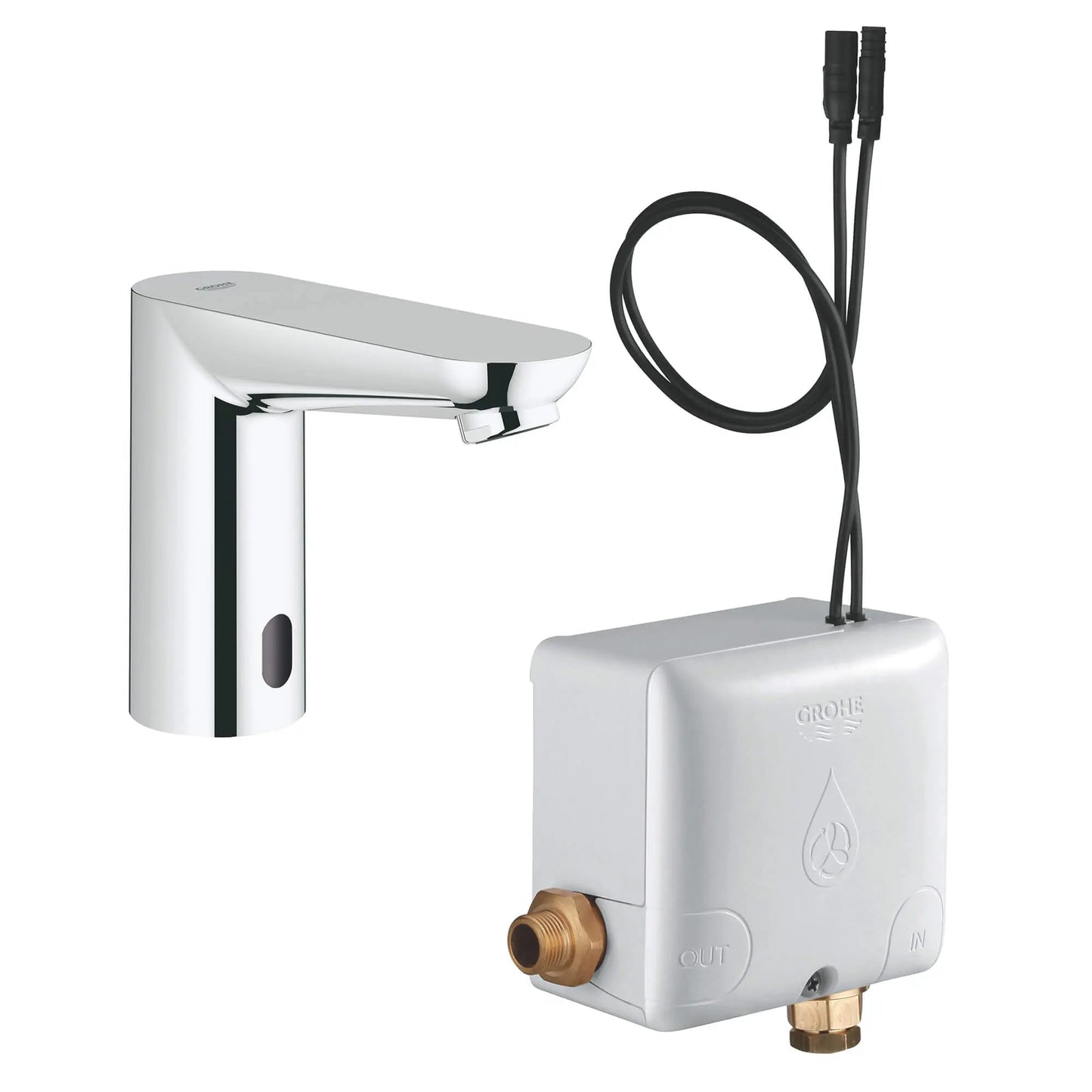 GROHE 36385000 Euroeco Cosmopolitan Electronic Touchless Centerset With Power Box - Chrome