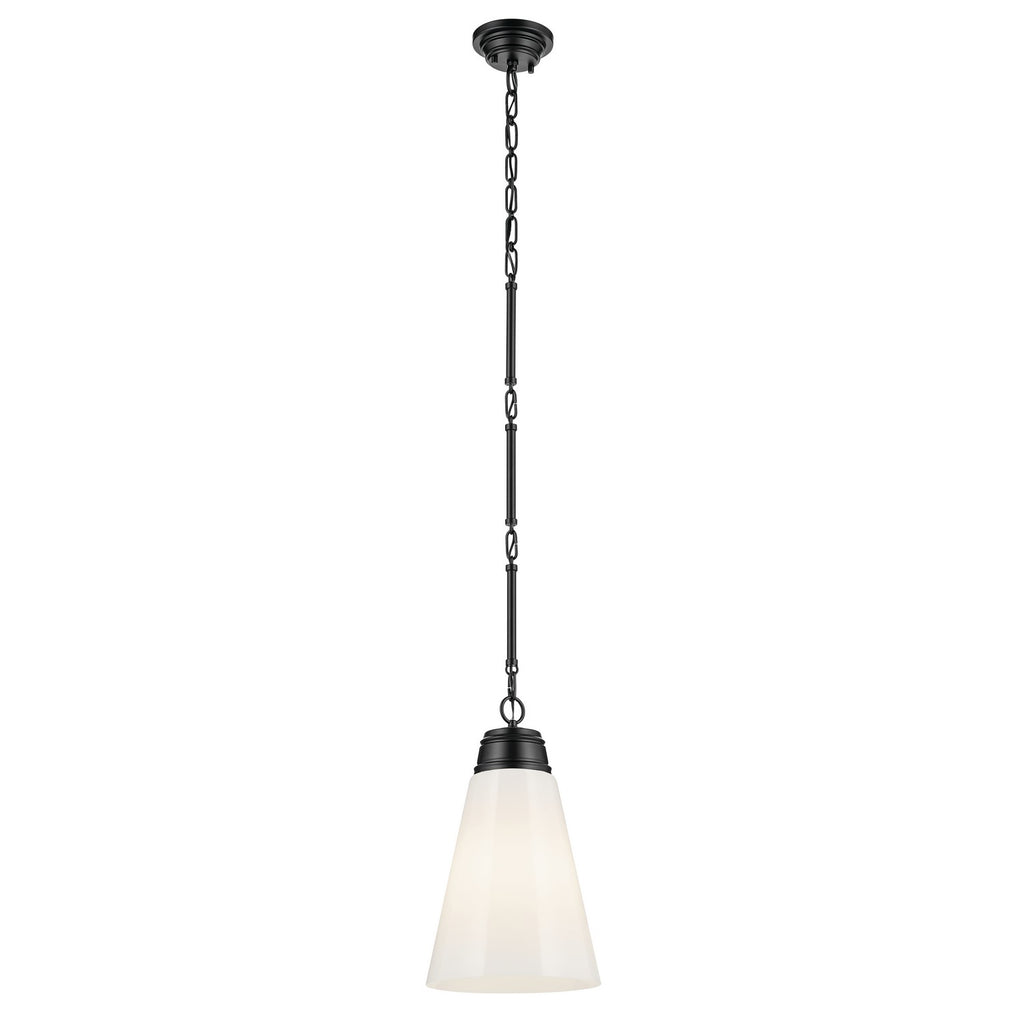KICHLER 52661BK Marsailli 19" 1-Light Medium Pendant With Opal Glass In Black